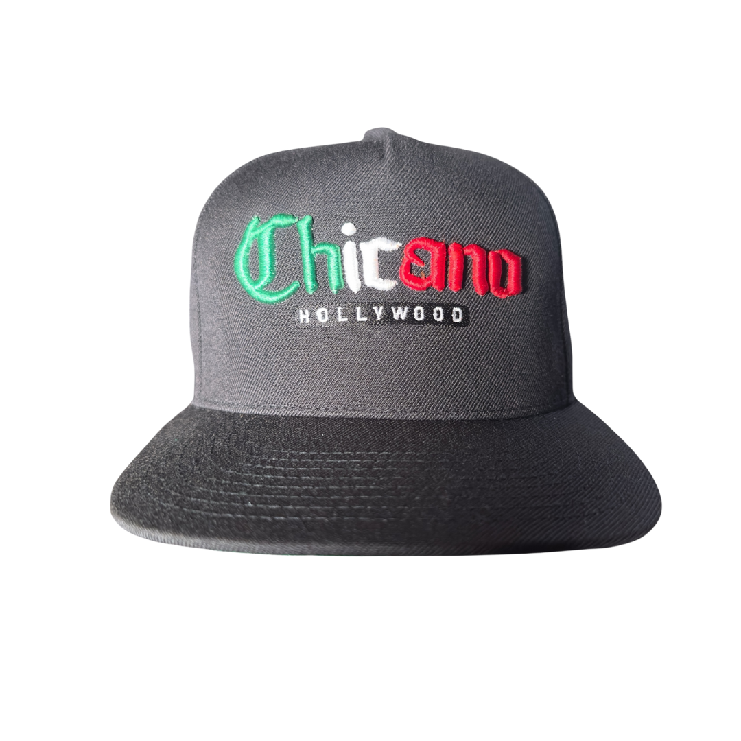 BLACK 3D Embroidered Tricolor Chicano Hollywood SNAP BACK Cap