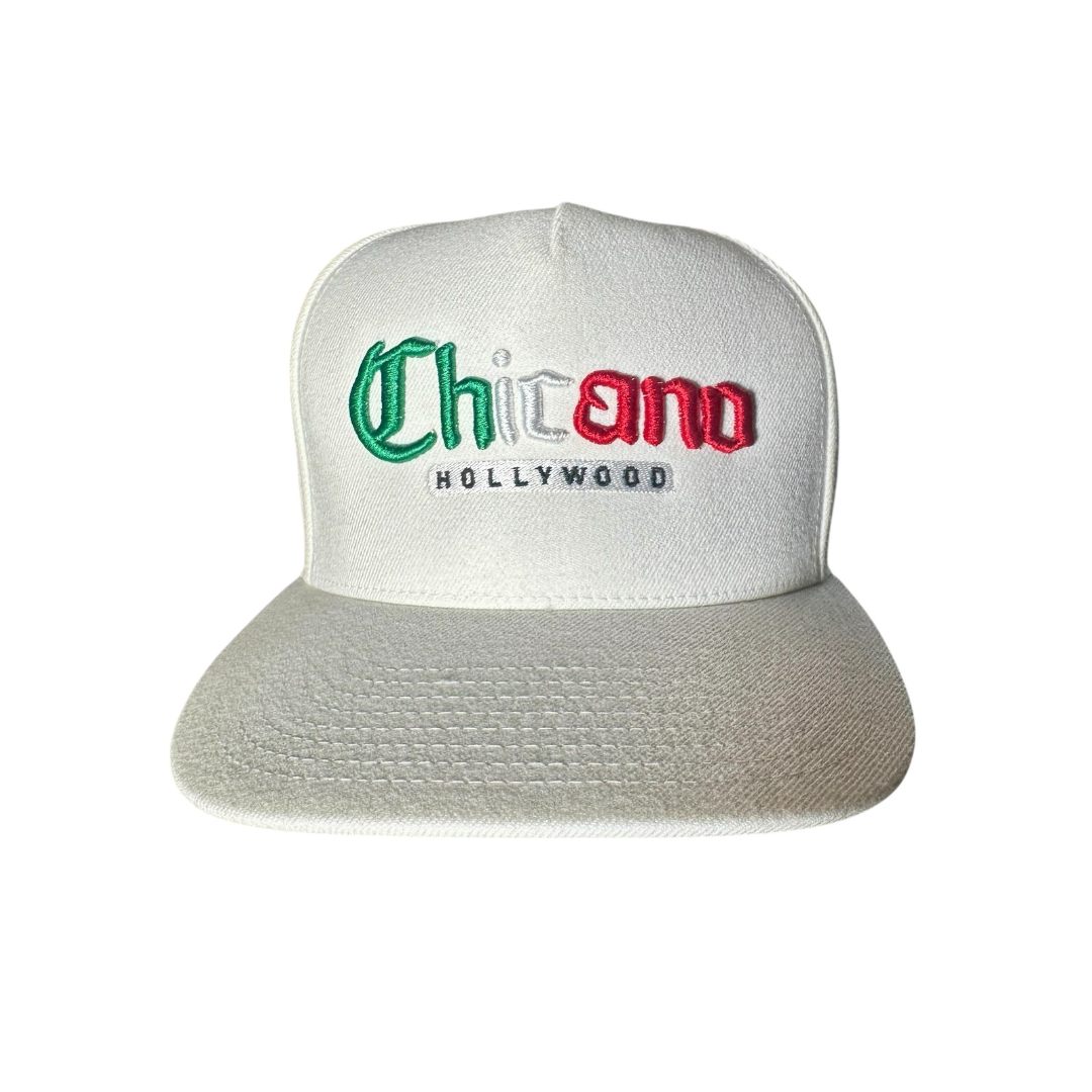 White 3D Embroidered Tricolor Chicano Hollywood SNAP BACK Cap